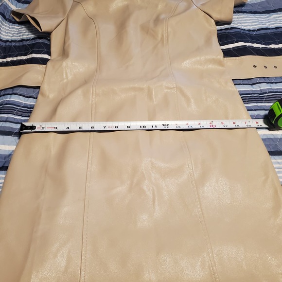 Molly Bracken La Collection Size M Belted Vegan Faux Leather Dress in Beige FLAW - Picture 12 of 16